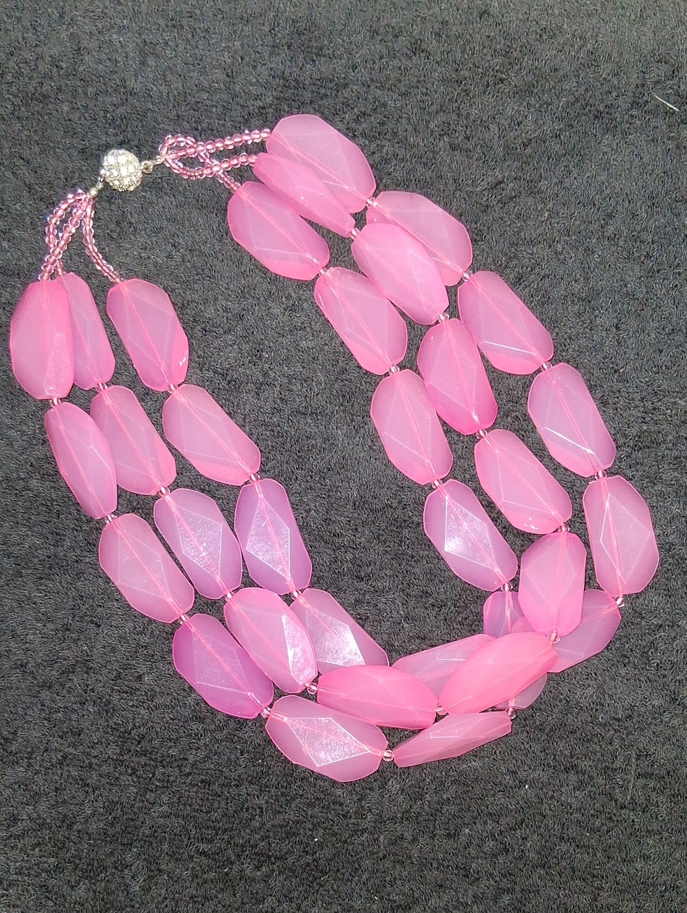 Pink Multi-Strand Faceted Bead Necklace - Rhinestone - Chunky Statement Piece